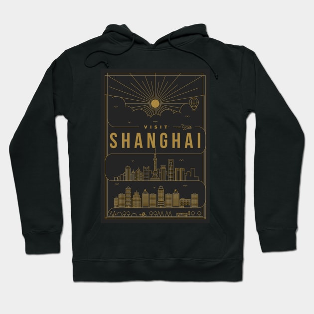 Shanghai Minimal Lineal Poster Hoodie by kursatunsal